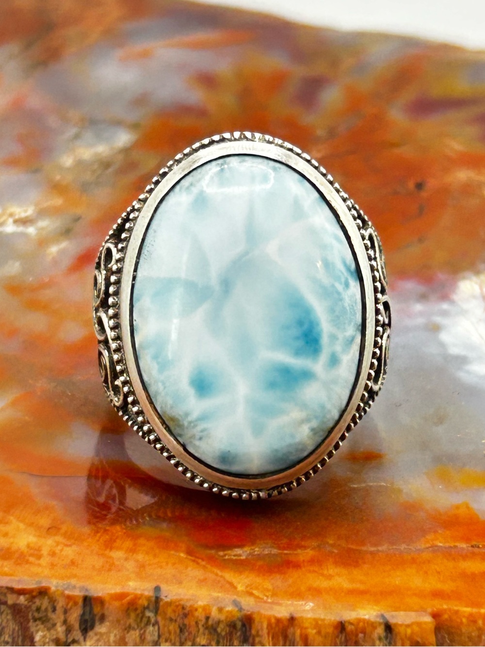 Sterling Silver Larimar Ring - Size 10